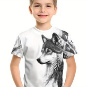 Resim 1 adet Erkek Çocukları Yaz Casual Tişört, %100 Polyester Crew Boyun ile Az Esneme, Rastgele Baskılı Kısa Kollu Üst için Çocuklar 