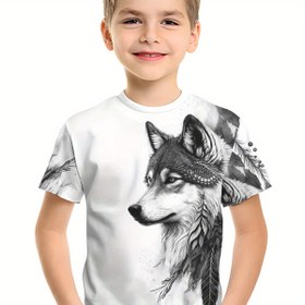 Resim 1 adet Erkek Çocukları Yaz Casual Tişört, %100 Polyester Crew Boyun ile Az Esneme, Rastgele Baskılı Kısa Kollu Üst için Çocuklar 