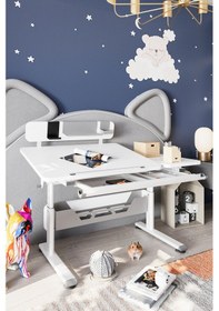 Resim Vega Standart Yükseklik Ve Eğim Ayarlı, Çekmeceli Modern Bilgisayar, Ofis Ve Çalışma Masası Gri Gri 