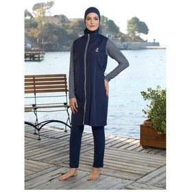 Resim Estiva 25950 Lacivert Marin Fermuarlı Desenli Tam Boy Tesettür Mayo Lacivert 