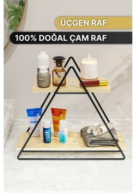 Resim Bino Duvar Rafı Üçgen Masa Servis Rafı Dekoratif Raf Mutfak Banyo Düzenleyici Organizer Doğal Ahşap 