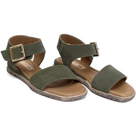 Resim Elit Ziva Kadın Hakiki Deri Düz Sandalet Haki Haki 