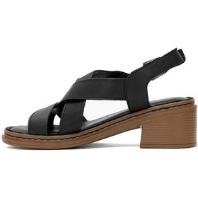 Resim Mammamia D25ys-2560 Kadın Hakiki Deri Topuklu Sandalet Siyah Siyah 