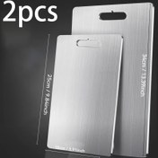 Resim 2 Adet Paslanmaz Çelik Kesme Tahtası Seti | Premium Titanyum Alaşımlı Doğrama Tahtası - Çift Taraflı Tasarım | Mutfak ve Restoran Kullanımına Uygun Gıda Sınıfı SUS Malzeme, Sebze, Meyve ve Et Kesimi İçin Kancalı Delikli, Pratik Taşınabilirlik, Çok Amaçlı, Yemek Hazırlığı,Şık Mutfak Eşyaları 