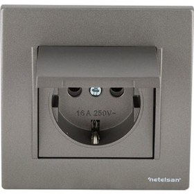 Resim Netelsan Byobu Antrasit Kapaklı Topraklı Priz - Çerçeveli 