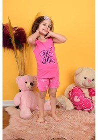 Resim Kız Çocuk Askılı Pijama Takımı Too Cute Koyu Pembe Pembe 