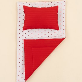 Resim Alt Açma Matı ve Yastık - Çift Taraflı - Kırmızı Saten - Kırmızı Kalp 