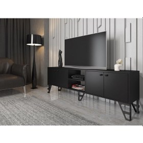 Resim Wood'n Love Sofia 180 Cm Metal Ayaklı Tv Ünitesi - Siyah / Siyah 