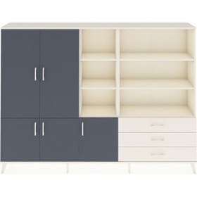 Resim Arges Dolap 11 Raflı 3 Çekmeceli 5 Kapaklı 220x30x163 Aytaşı-antrasit/aytaşı Antrasıt/aytası - Aytası 