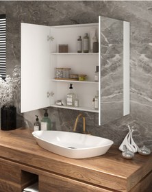 Resim TETTO ELAGANTE Lavobo Üstü Aynalı Banyo Dolabı 60 X 60 Cm 