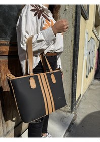 Resim Just Polo Kadın Yeni Sezon Büyük Boy 3 Bölmeli Lüks El Ve Omuz Çantası Shoulder Bag Siyah - Taba 