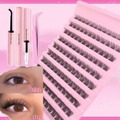 Resim Rahat Kirpik DIY Uzatma Kiti, Kedi Gözü, Anime, Küme Stili, C&D Kıvrım Çeşitliliği, 8-16mm Uzunluk, 0.07mm, Yeniden Kullanılabilir ve Alkolsüz Kullanım için Yapıştırıcı ile 