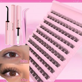Resim Rahat Kirpik DIY Uzatma Kiti, Kedi Gözü, Anime, Küme Stili, C&D Kıvrım Çeşitliliği, 8-16mm Uzunluk, 0.07mm, Yeniden Kullanılabilir ve Alkolsüz Kullanım için Yapıştırıcı ile 