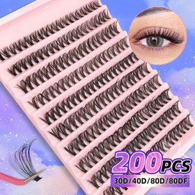 Resim 200 Adet D Kıvrım Kirpik Seti - 30D40D80D ve 80D Spiky Stil Doğal Hafif Volüm Kirpikler, Başlangıç Seviyesi İçin Yumuşak Bantlı Yeniden Kullanılabilir Günlük Makyaj için Uzun Süreli Sahte Kirpikler, Evde Kendi Uygulama ile Gözleri Büyüten Görünüm 