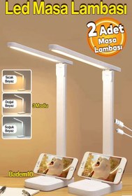 Resim Badem10 2 Adet Şarjlı Led Masa Üstü Lambası 3 Renk Dokunmatik Çocuk Ders Kitap Çalışma Okuma Işığı Gece 9w 