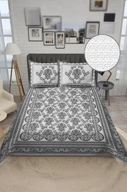 Resim Parlak Kadife Kumaş Kapitoneli Çift Kişilik Yatak Örtüsü Seti (3 Parça) CKY0048 