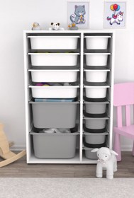 Resim Rine 14 Sepetli Çok Amaçlı Oyuncak Dolabı Gri Beyaz 2D4K8U 