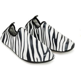 Resim Peluche Zebra Desenli Kaymaz Tabanlı Esnek Hafif Kadın Havuz Plaj Deniz Ayakkabısı 