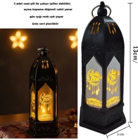 Resim Özbience 13X5 cm Siyah Mika Ramazan Kandili Gün Işığı LED Feneri 