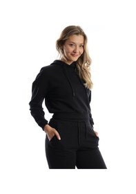 Resim Kadın Kapüşonlu 3 İplik Şardonlu Sweat Siyah 