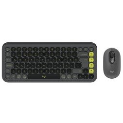 Resim LOGITECH POP ICON COMBO, Siyah-Yeşil, 920-013075, Kablosuz, Türkçe Q, Klavye Mouse Set 