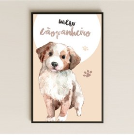 Resim Meu Cãopanheiro Yazılı Sevimli Köpek İllüstrasyon Pleksi Tablo 