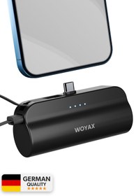 Resim Woyax By Deji Type-c Soketli Mini Siyah Powerbank 5000mah 2 Type-c Port Dahili Kablolu Taşınabilir Batarya 