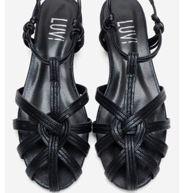 Resim Luvishoes Rosse Siyah Simli Kadın Sandalet Siyah 