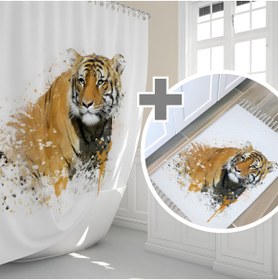 Resim Zethome Tiger Banyo Paspas Ve Tek Kanat Duş Perdesi 1x180x200 Set 