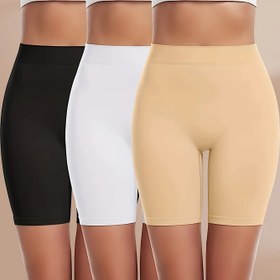 Resim 3 adet Dikişsiz Kadın Spor Boyshort Külot - Nefes Alabilir, Rahat, Dar Kesim Yoga ve Egzersiz için, Düz Renk (Siyah, Beyaz, Bej), Orta Destek, Yüksek Bel Tasarımı, Örgü Kumaş, Hızlı Kuruyan Polyester, Rahat Destek 