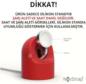 Resim NovStrap Apple Watch Tüm Seriler ile Uyumlu Masaüstü Şarj Standı Silikon Dock MAVİ 