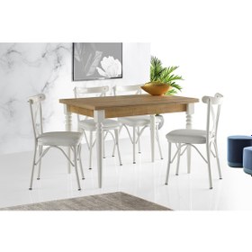 Resim Sweethomemasasandaly Smart Mercan Masa Safir Meşe +4 Adet Çapraz Sandalye Takım 
