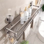Resim Kolay Kurulum Emme Kupası Duş Sepeti - Güçlü Yapışkanlı Duvara Monte Banyo Düzenleyici, Paslanmaz Ağır Hizmet Tipi Yüzer Raf Havlu Tutuculu ve Tahliye Delikleriyle, Şampuan, Sabun, Tuvalet Malzemeleri için Yerden Tasarruflu Raflar, Banyo Düzenleyicileri ve Depolama 