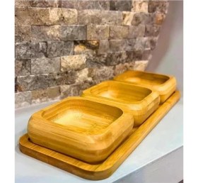 Resim AyrStore Bambu 3'lü Ahşap Sunum Seti Kahvaltılık Çerezlik Reçellik Tepsili Şık ve Pratik Servis 