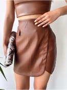 Resim Biçomi Cep Detaylı Oval Kapaklı Deri Etek Kahve H240048 Kahve 