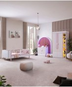 Resim Vira Çocuk Odası Takımı, Vira 2 Kapaklı Dolap, Perla Karyola, Şifonyer, Kitaplık - Pembe Beyaz 