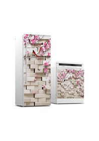 Resim Buzdolabı Ve Bulaşık Makinası Beyaz Eşya Sticker Kaplama Kiraz Çiçeği 