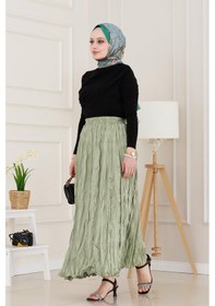 Resim Sevitli Beli Lastikli Kraş Etek-mint Yeşili-4976 Mint Yeşili 