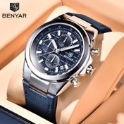 Resim BENYAR Erkek Kronograf Takvimli Saat, Spor Su Geçirmez Kuvars Hareketi, Siyah Suni Deri Kayış, Mavi İbreler, Tarih Göstergesi, Dış Mekan ve Günlük Kullanım İçin İdeal Hediye 