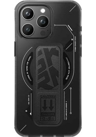 Resim İphone 15 Pro Max Uyumlu Kılıf Skinarma Magsafe Şarj Özellikli Teknoloji Desenli Standlı Helio Kapak Siyah 
