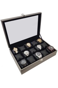 Resim Chavin 15 li Diamond Gri Deri Ahşap Camlı Saat Kutusu st15-59 