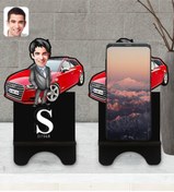 Resim Bk Gift Kişiye Özel Plakalı Erkek Audi A3 Karikatürlü Ahşap Biblo Telefon Standı-1 