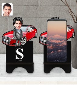 Resim Bk Gift Kişiye Özel Plakalı Erkek Audi A3 Karikatürlü Ahşap Biblo Telefon Standı-1 