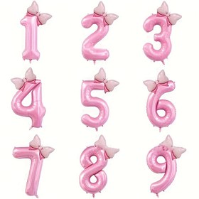 Resim 81.28 cm Kendinden Yapışkanlı Prenses Temalı Numara Balonu ile Pembe Fiyonklar ve Yıldızlar - Helyum Gerekmez, Kızların Doğum Günü Partisi Süslemeleri için Mükemmel, Yeniden Kullanılabilir Parti Malzemeleri, Doğum Günü Balonları 