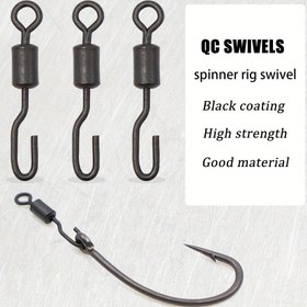 Resim 20 adet sazan balıkçılığı aksesuarı, hızlı değişim saç tokası bağlantı dönerleri, spinner rig için saç tokası bağlantısı, terminal takım 