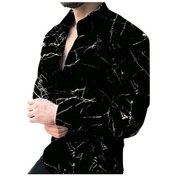 Resim Siyah Siyah Erkek Gömlek 3d Baskı Gömlek Uzun Kollu Spor Gömlek Siyah 