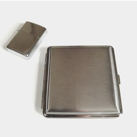Resim ALCAN Gümüş Renk Metal Tabaka Metal Sigaralık Hediyelik Sigara Kutusu Benzinli Metal Çakmak Takımı 