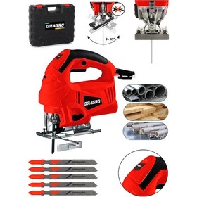 Resim Dragro DRG-4000DKPJ 5 Uçlu 4000 W Lazerli Profesyonel Devir Ayarlı Dekupaj Testere Kırmızı Çantalı 