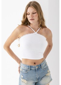 Resim Giysa Kadın Çapraz Askılı Dantel Detaylı Crop Body Beyaz - Ms0000309 Beyaz 