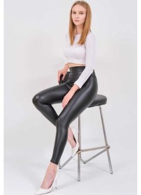 Resim Trendmily Yüksel Bel Içi Şardonlu Kadife Kışlık Deri Taytsiyahs Siyah 